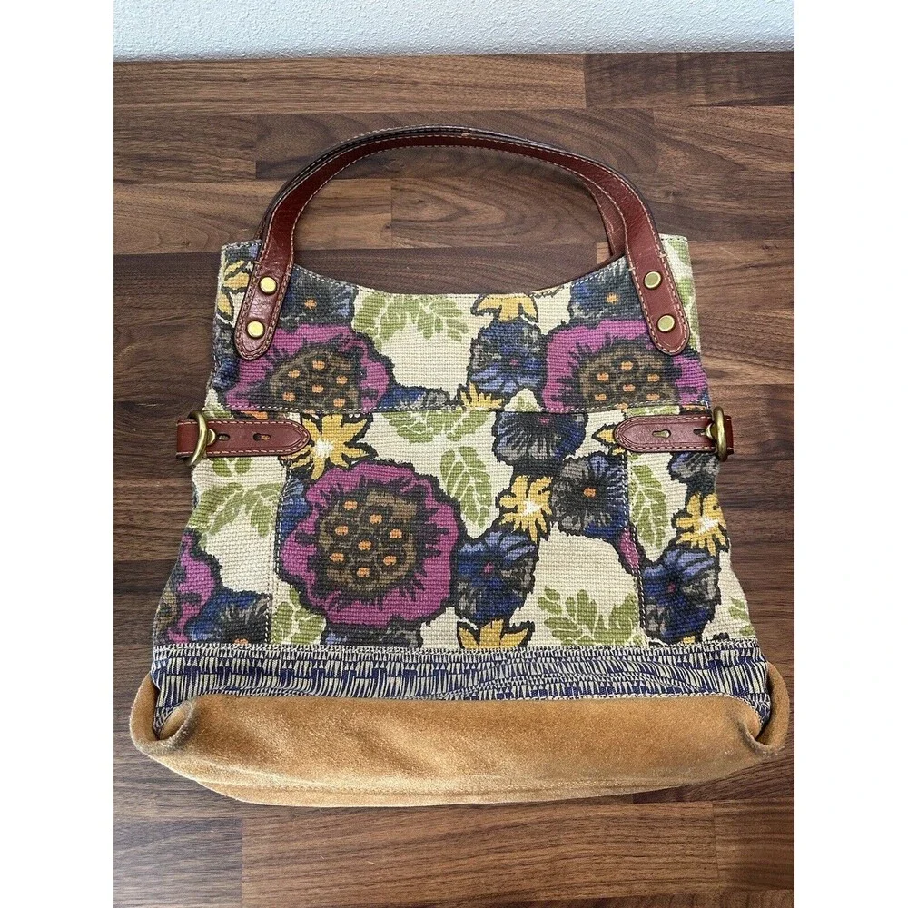 Fossil Long Live Vintage Floral Canvas Tote Hobo Purse Flowers